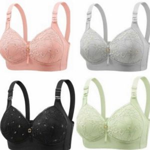 4 Pce China high quality embroidered lace Bra (Black+Rose Gold+Ash+Green)