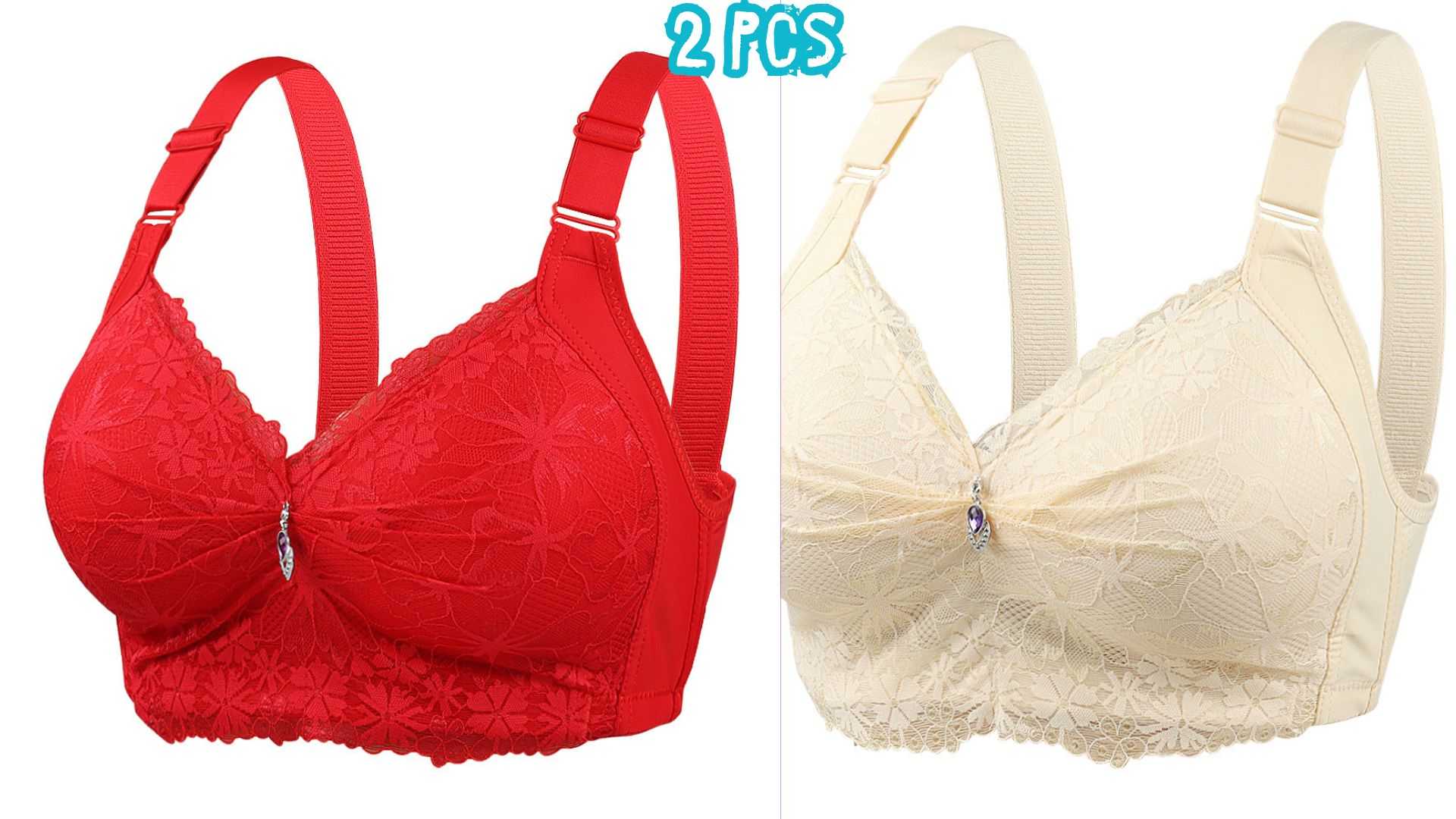 ❤️💛 2 Pcs China Round Shape Diamond Bra- Red + Cream Combo
