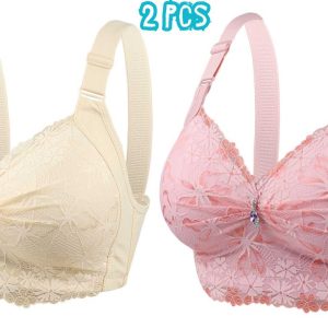 π 2 Pcs China Round Shape Diamond Bra- Cream + Light Pink Combo