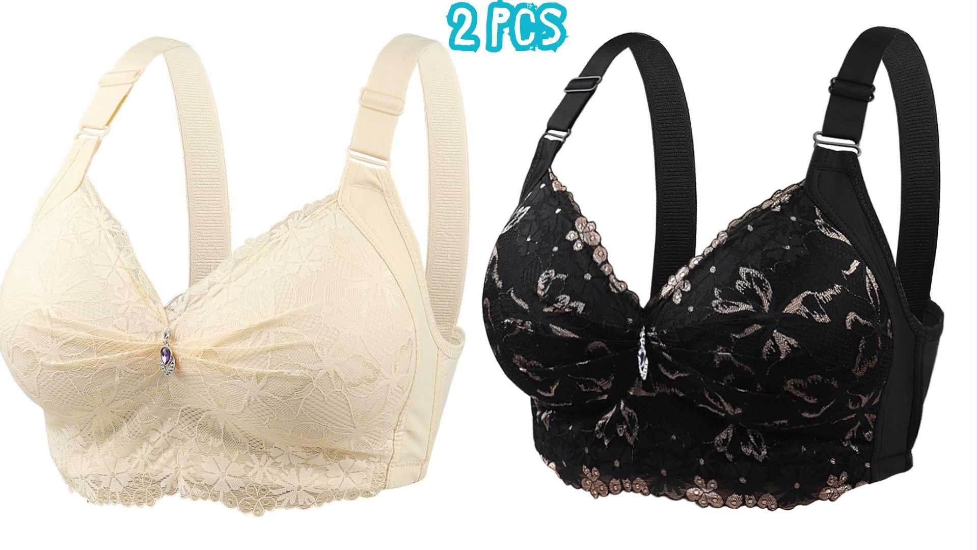 💗2 Pcs China Round Shape Diamond Bra -Cream + Black Combo