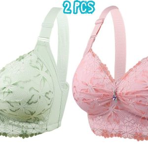 π 2 Pcs China Round Shape Diamond Bra -Green + Light Pink Combo