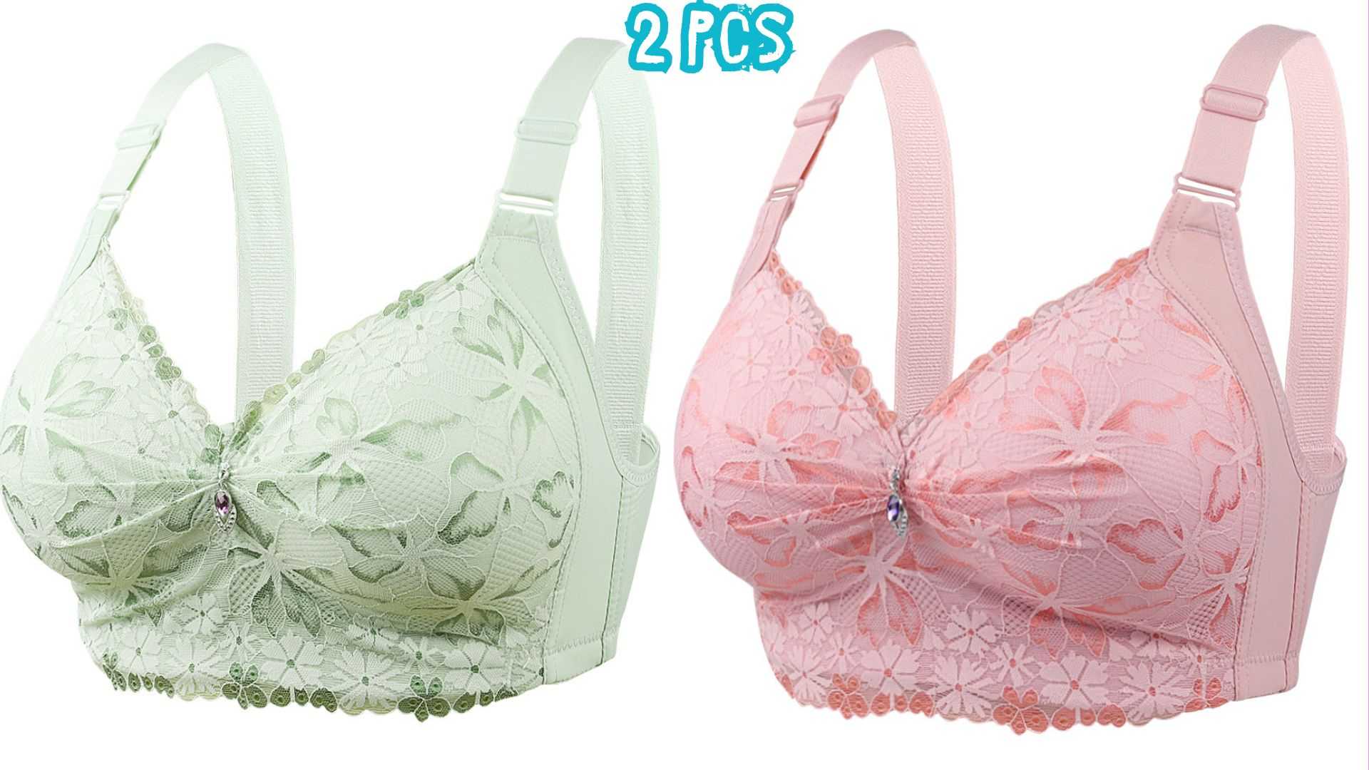💗 2 Pcs China Round Shape Diamond Bra -Green + Light Pink Combo