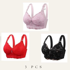 💜🖤 3 Pcs China Eye-Catching Round Shape Bra- Onion + Red + Black Combo ❤️💜