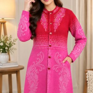 Ladies Semi-Long Cardigan Sweater N 02 Two-Tone Floral - মেয়েদের শীতের সোয়েটার