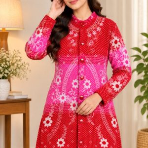 Ladies Super Long Cardigan Sweater N 01 Two-Tone Floral - মেয়েদের শীতের সোয়েটার