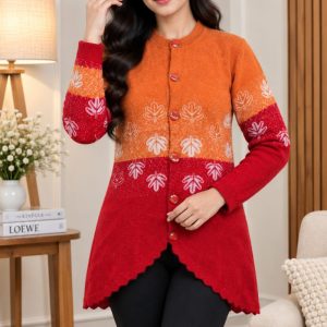 Ladies Round Cut Cardigan Sweater N 03 Two-Tone Scallop Hem - মেয়েদের শীতের সোয়েটার