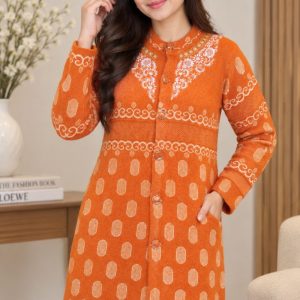 Ladies Super Long Cardigan Sweater N 01 Embroidered Motif - মেয়েদের শীতের সোয়েটার