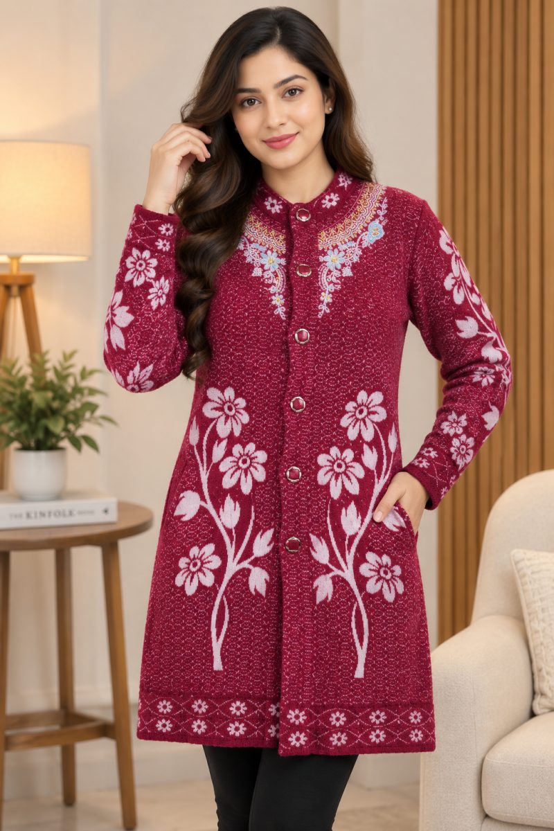 Ladies Semi-Long Cardigan Sweater N 02 Floral Vine Design - colour option 2