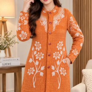 Ladies Semi-Long Cardigan Sweater N 02 Floral Vine Design - মেয়েদের শীতের সোয়েটার